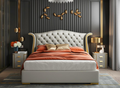 Luxury Bed Leather Beds 180x200 Bedroom Lounger Shelves Chesterfield